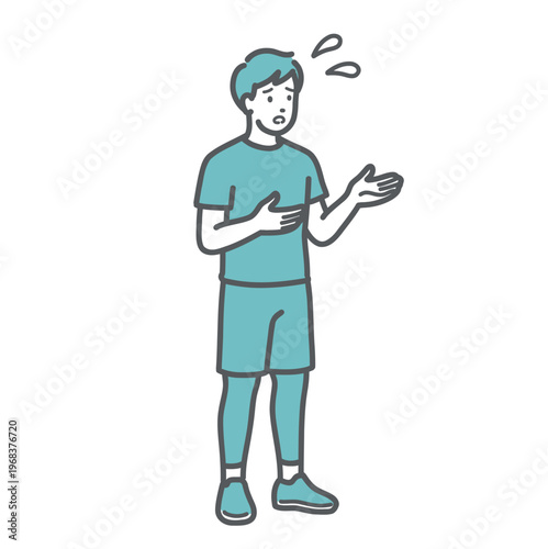 困り顔で会話・相談をするスポーツウェア姿の男性のイラスト