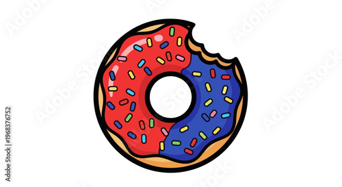 Colorful Donut with Bite Taken.