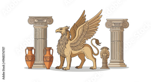 Golden Griffin Mythical Creature Illustration.