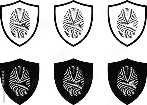 Data security icon set, modern flat vector icons including padlock fingerprint shield and protection symbols representing cybersecurity safety and digital security concepts.