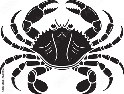 Black silhouette crab illustration with sea life