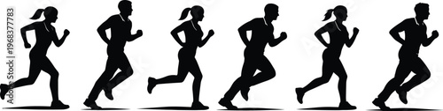 Running people silhouettes set showing men and women jogging isolated on white background fitness training cardio workout and active lifestyle sport concept illustration