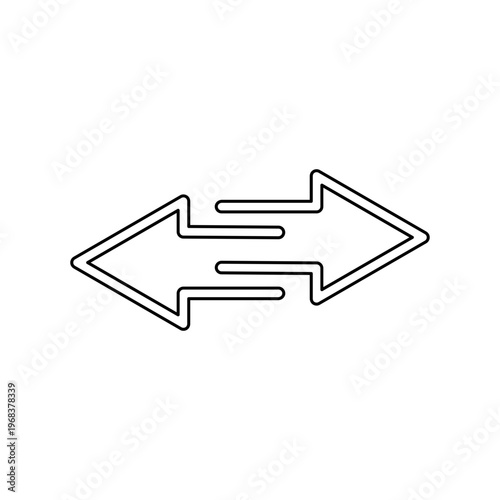 Black outline icon of a bidirectional arrow indicating exchange or transfer of data and information flow.