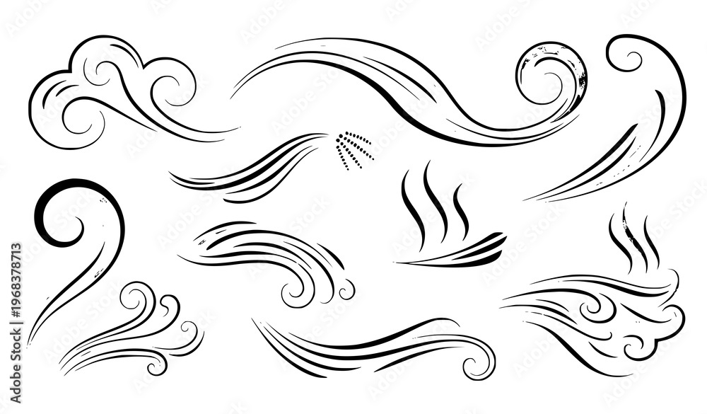 Fototapeta premium A set of elegant swirling lines and curves in a minimalist vector graphic design