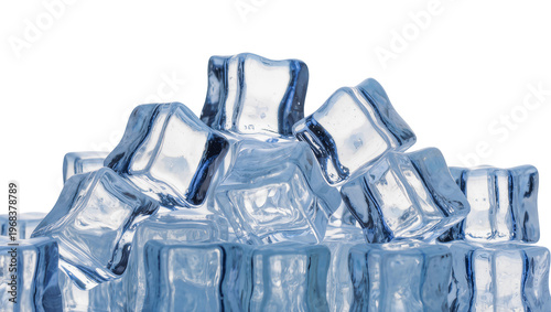 Εκτύπωση καμβά Large pile of irregularly shaped clear blue ice cubes glistening with moisture,