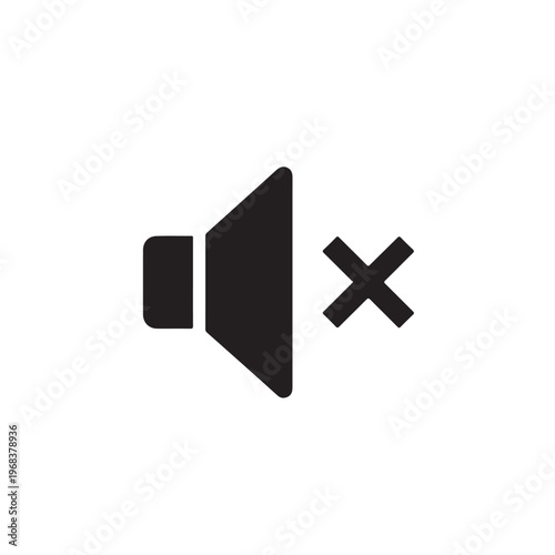 Black speaker icon with X mark on plain white background, minimalist design for mute or sound off concepts.