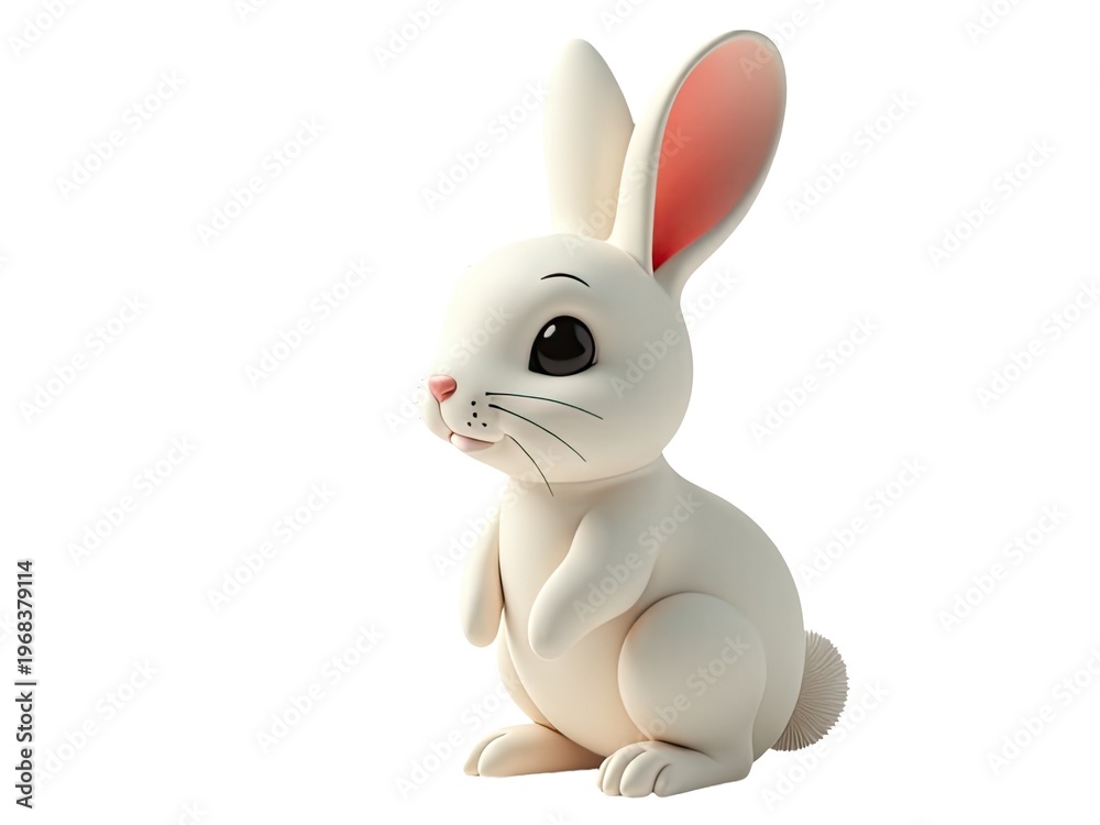 Fototapeta premium A white rabbit sits upright, appearing endearingly human-like