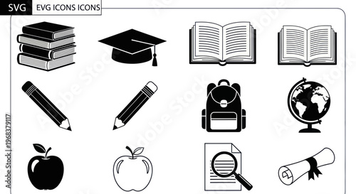 Education icons with school objects.