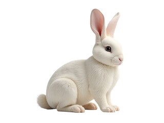 A white rabbit sitting on a white surface, ideal for uses such as still life photography or symbolic imagery