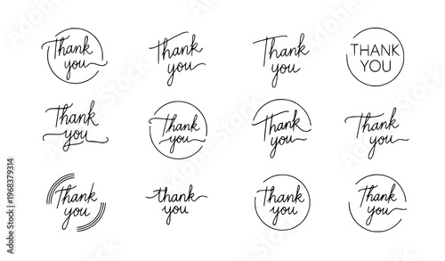 A set of elegant thank you vector graphics in various handwritten styles