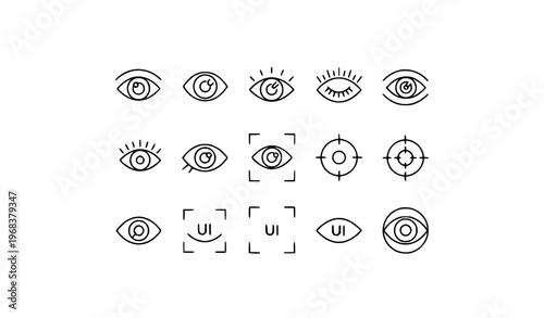 A collection of minimalist eye icons in a simple line art style