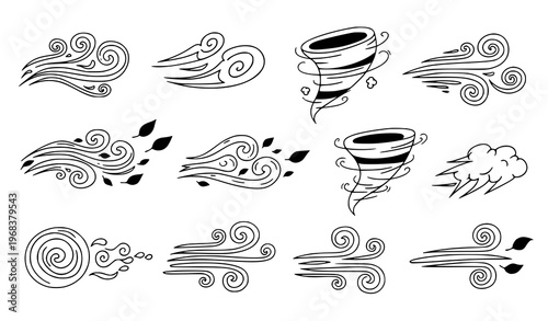 A set of minimalist wind and weather icons in a flat design style