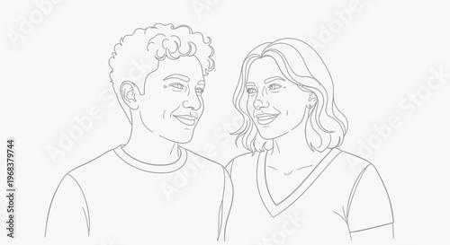 Diverse young couple sharing a joyful glance, illustrating connection.