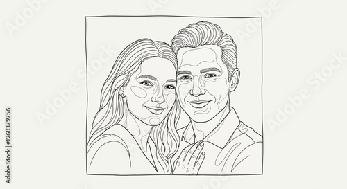 Happy young couple smiling within a frame, showing closeness.