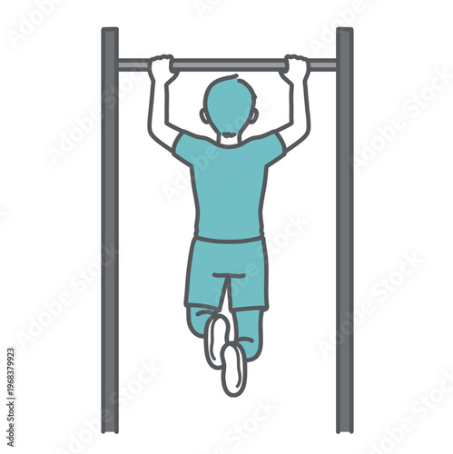 懸垂（チンニング）で背中を鍛える男性の後ろ姿のイラスト
