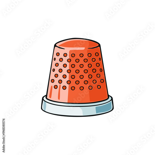 Orange sewing thimble with dotted pattern and silver rim