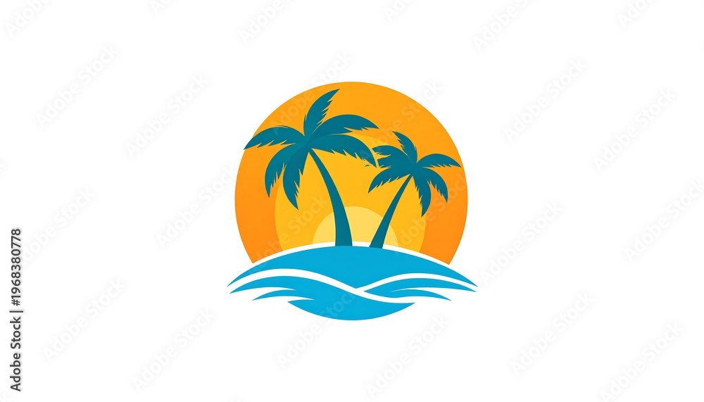 Obraz premium Stylized graphic featuring palm trees silhouetted against an orange sunset