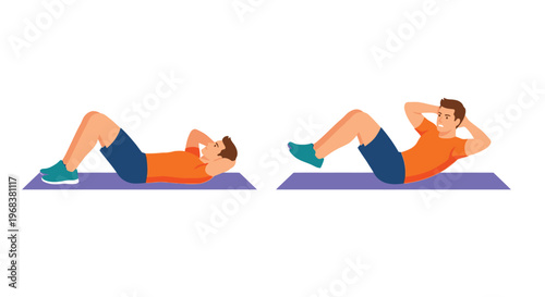Man demonstrating proper form for abdominal crunches on a yoga mat