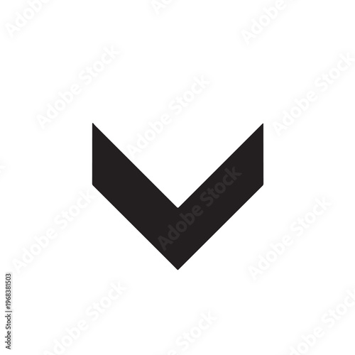 Black downward arrow icon isolated on a plain white background, simple design for navigation and direction indicators.