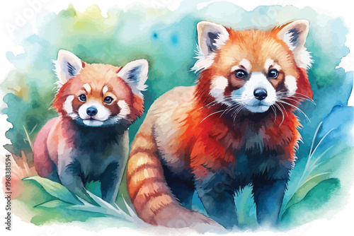 Watercolor Red Panda Clipart, Forest Creature Illustration, Isolated on White
