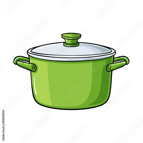 Bright Green Cooking Pot with Clear Lid and Handles, Kitchenware Illustration