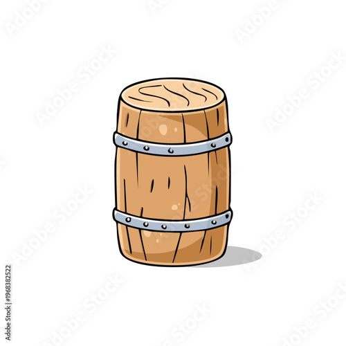 Rustic Wooden Barrel with Metal Bands Illustration
