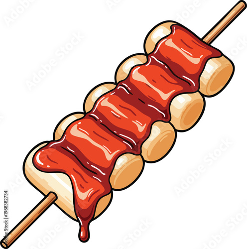 Delicious Skewered Rice Dumplings with Sweet Sauce Illustration.