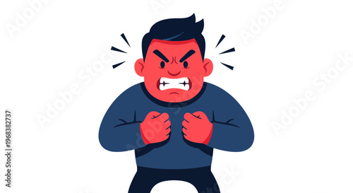Angry man with clenched fists expression.