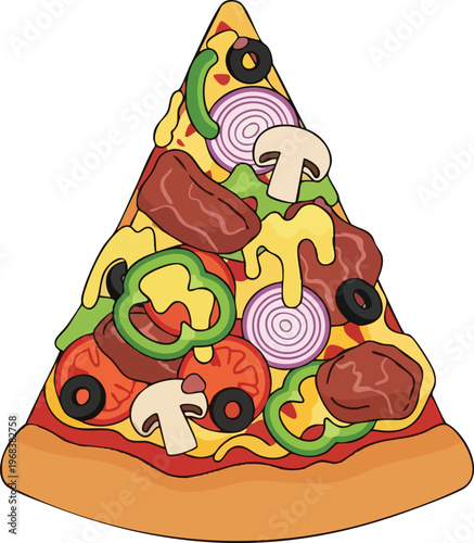 Delicious Slice of Pizza with Various Toppings.