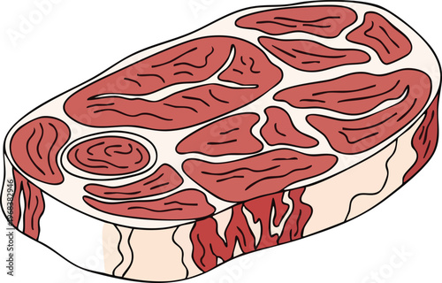 Raw Beef Steak Cut with Marbling and Fat Layers.