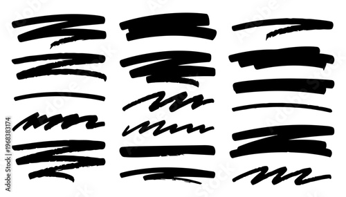 Hand drawn doodle marker and pen decorations set, fun expressive sketchy ink pen elements, vector collection, isolated on white background