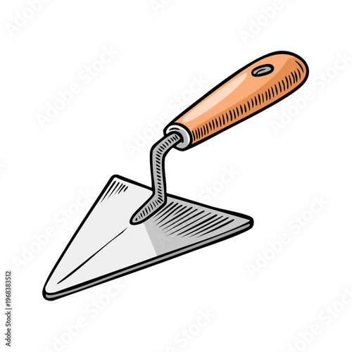 Illustration of a trowel with a wooden handle, a gardening and construction tool