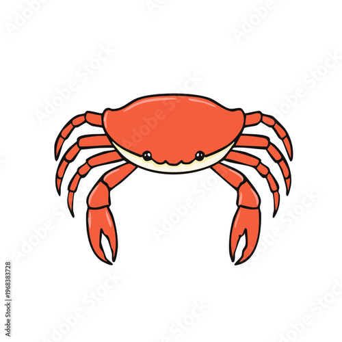 A bright red cartoon crab scuttles sideways with eight legs and two pincers spread wide