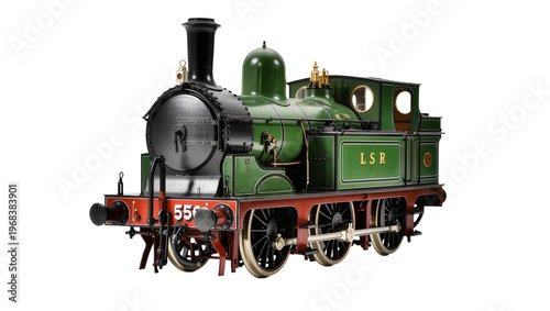 Quadro su tela Detailed vintage green steam locomotive with brass fittings intricate detailing