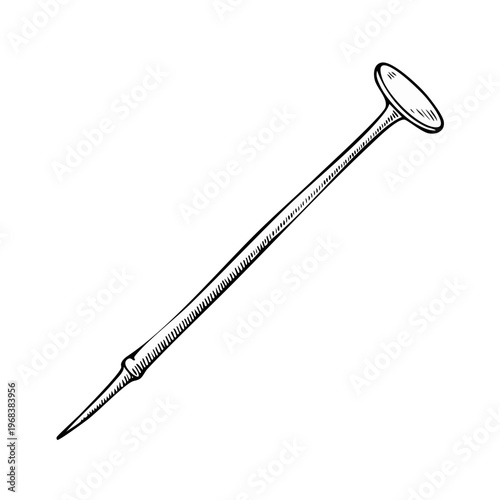 Vintage Illustration of a Sewing Pin with a Round Head and Sharp Point