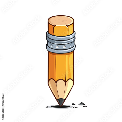 Cartoon pencil with eraser and shavings for writing or drawing concept