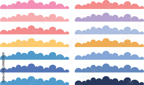 Seamless cartoon cloud vector pattern illustration with blue sky, weather symbols, and nature-inspired decorative design elements