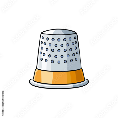 Silver and gold thimble with dots sewing tool illustration