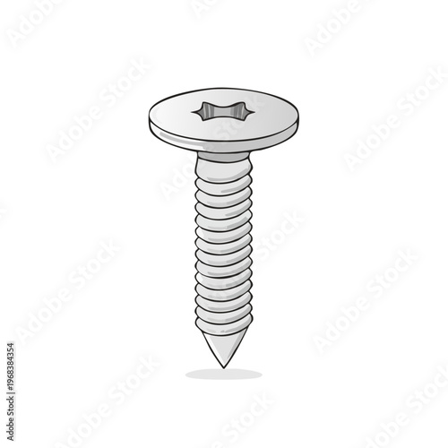 Close up metal screw with star shaped head for fastening and construction