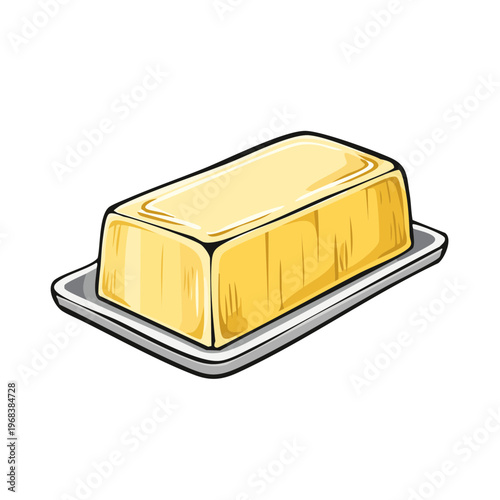 Delicious Yellow Butter Block Resting on a White Dish in a Studio Setting