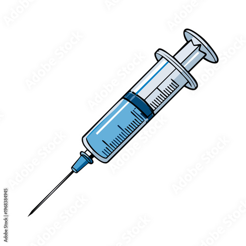Medical Syringe with Blue Liquid and Sharp Needle Illustration