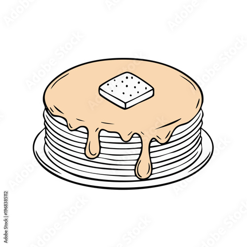 Stack of Delicious Pancakes Drizzled with Syrup and Butter