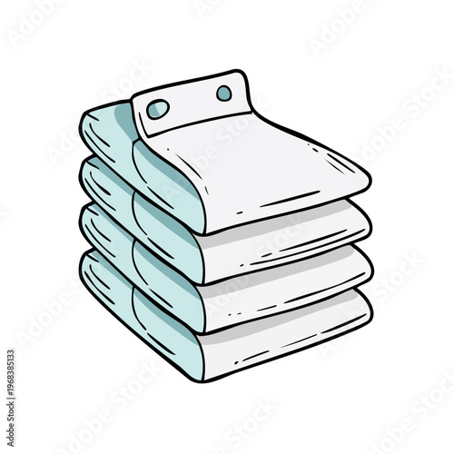 Stack of Clean White Diapers With Blue Edges and Fastening Tabs
