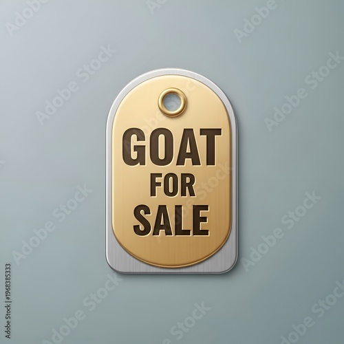 Golden dog tag, Goat for sale sign, Metallic label, Pet sale advertisement