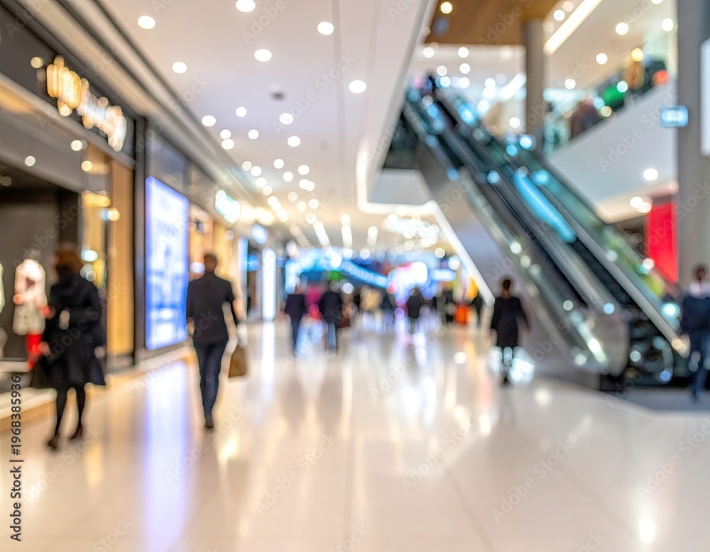 Fototapeta premium Blurred Interior View of Modern Shopping Mall Corridor.