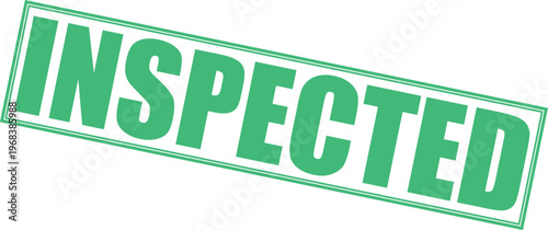 Green three dimensional inspection stamp with bold letters isolated on transparent background for quality control and verification