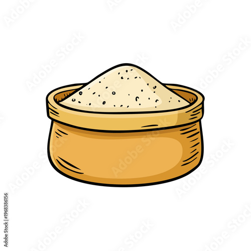 A simple illustration of a bag of flour or sugar with a pile of powder on top