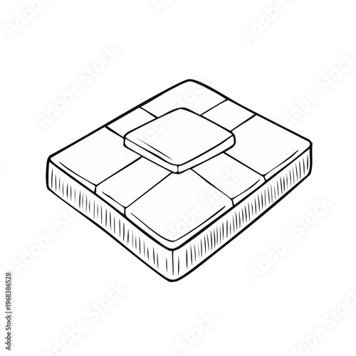 Hand drawn sketch of a mattress with a square pillow on top representing comfort and rest