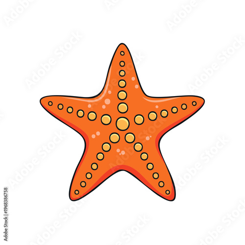 Bright Orange Starfish Illustration with Small Yellow Dots