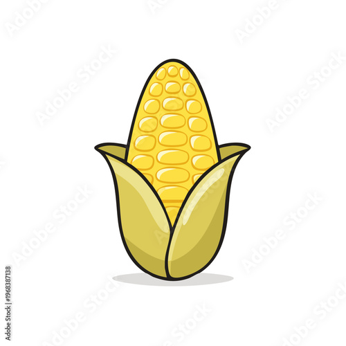Fresh Yellow Corn Cob with Green Husk Isolated on White Background